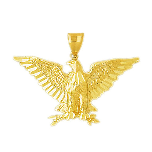 14K Gold Eagle Clutching Olive Branch Pendant
