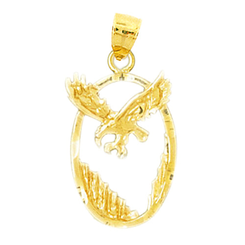 14K Gold Eagle In Oval Frame Pendant