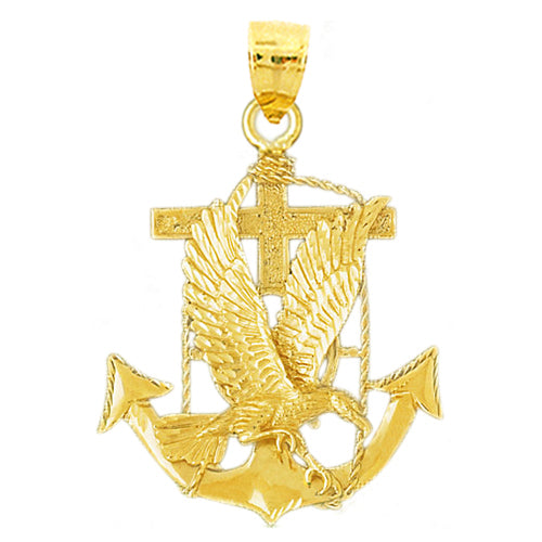 14K Gold Eagle and Anchor Pendant