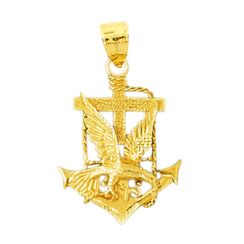 14K Gold Eagle, Anchor and Cross Pendant