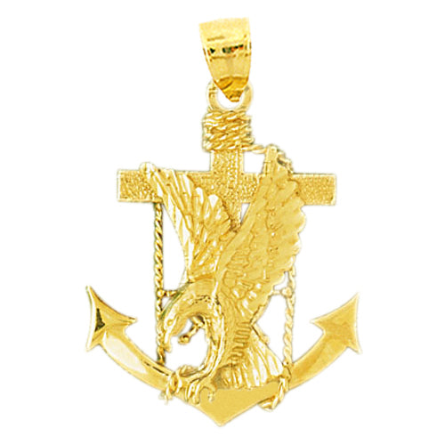 14K Gold Eagle, Cross and Anchor Pendant