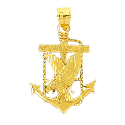 14K Gold Anchor, Eagle and Cross Pendant