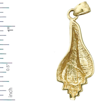 14K Gold Whelk Gastropod Mollusk Seashell Pendant