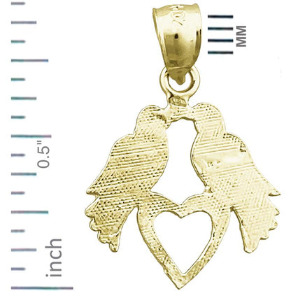 14K Gold Love Birds with Heart Charm