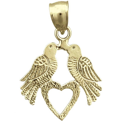 14K Gold Love Birds with Heart Charm