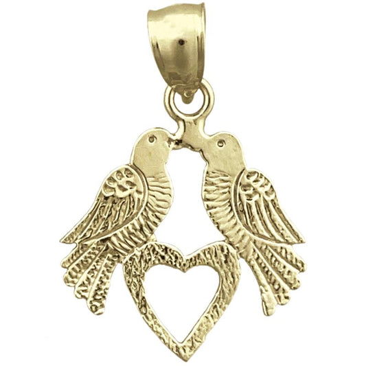 14K Gold Love Birds with Heart Charm