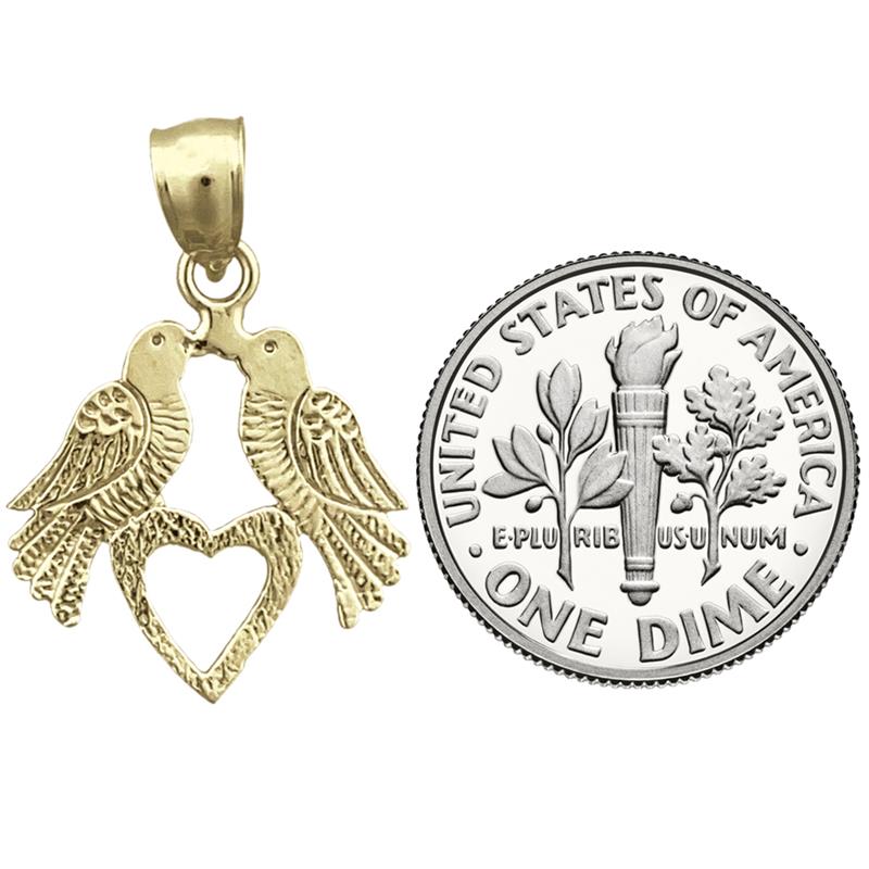 14K Gold Love Birds with Heart Charm