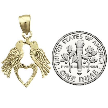 14K Gold Love Birds with Heart Charm
