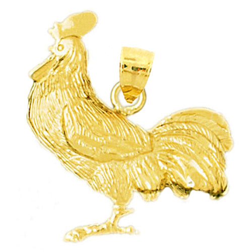 14K Gold Big Comb Rooster Pendant