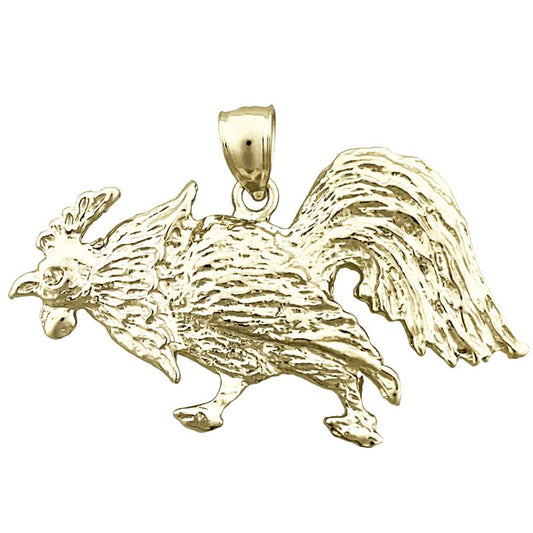 14K Gold Pecking Rooster Pendant