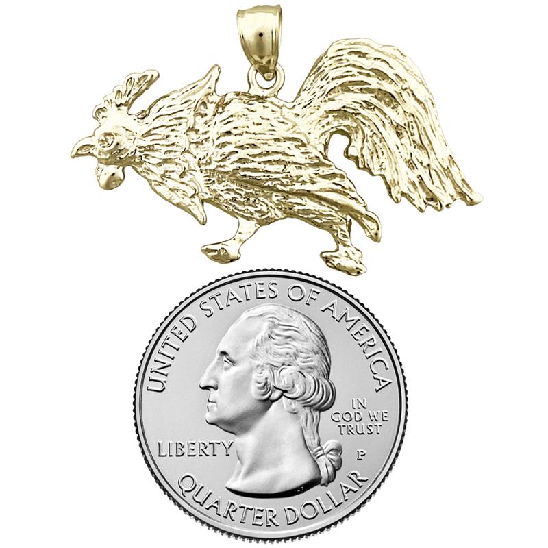 14K Gold Pecking Rooster Pendant