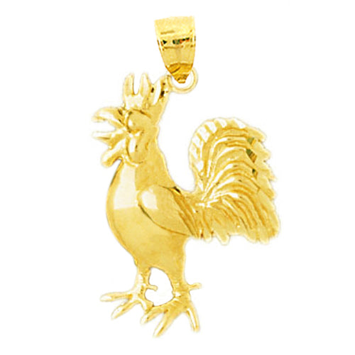 14K Gold Crowned Rooster Pendant