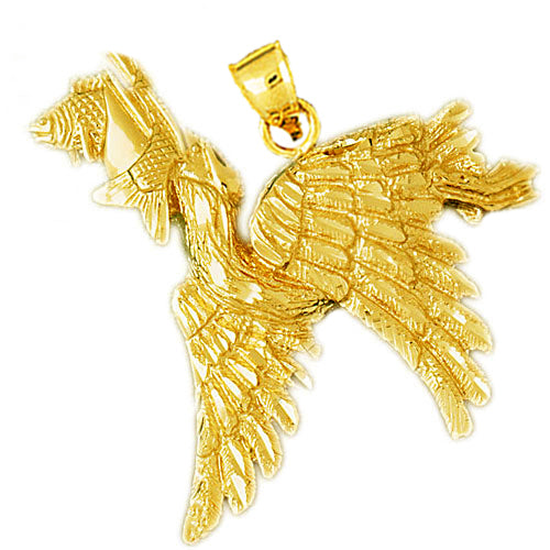 14K Gold Flying Pelican with Fish Pendant