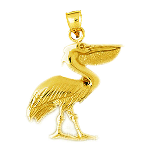 14K Gold Full Beak Pelican Pendant