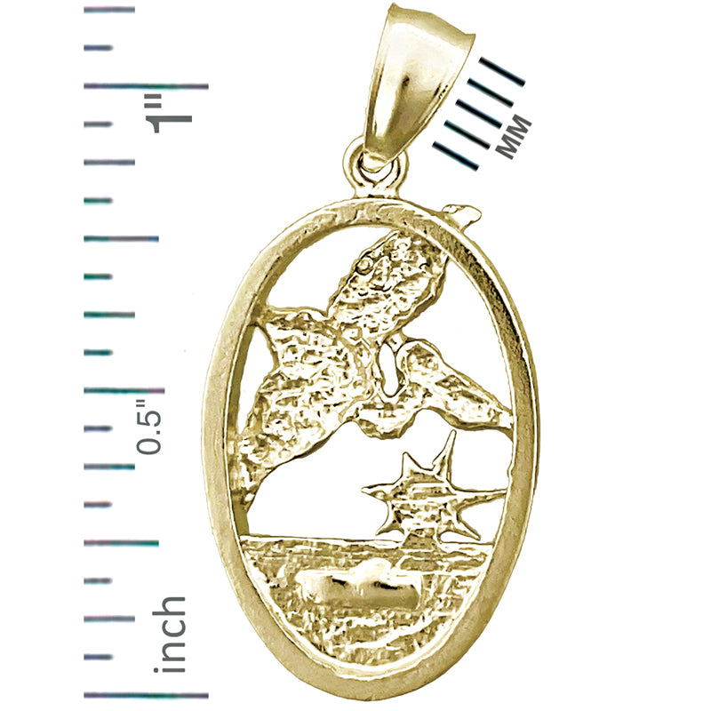 14K Gold Flying Pelican Medallion