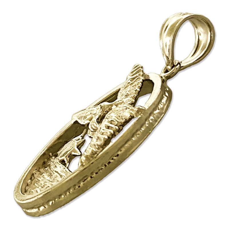 14K Gold Flying Pelican Medallion