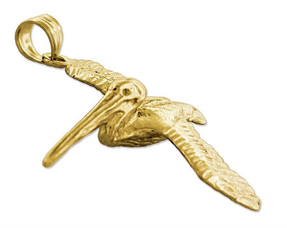 14K Gold Flying Pelican Pendant