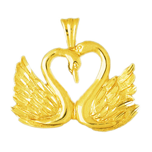 14K Gold Heart Swan Pendant