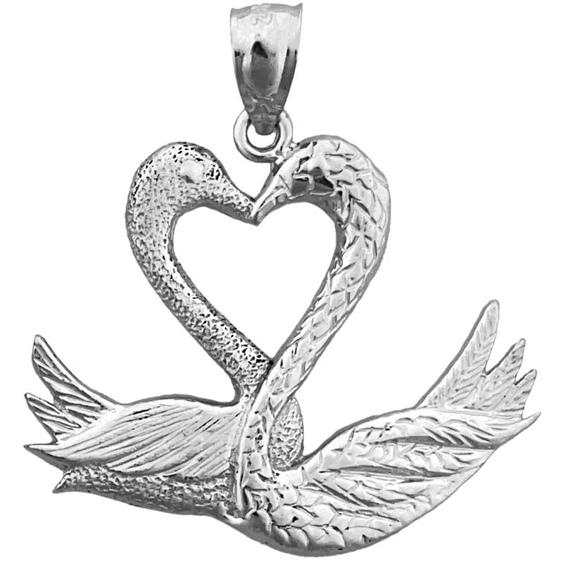 14K Gold Two Swans Forming A Heart Pendant