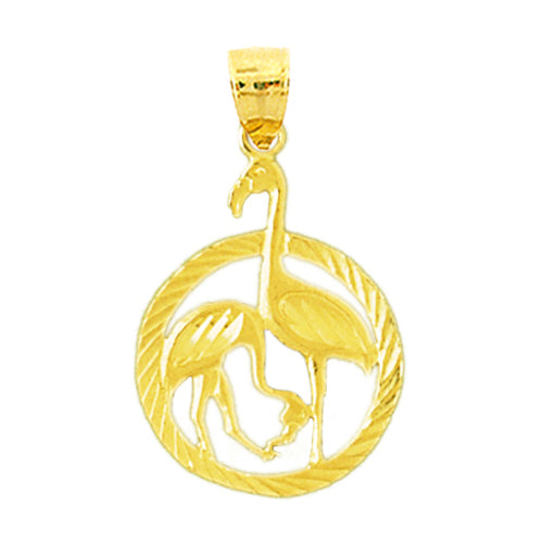 14K Gold Encircled Two Flamingos Pendant