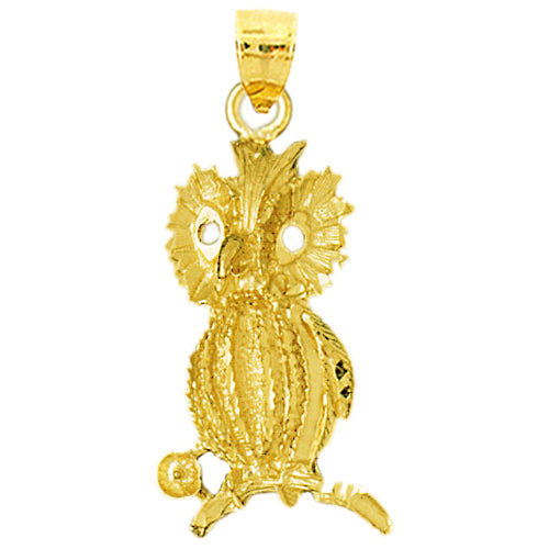 14K Gold 22MM Nocturnal Owl Pendant