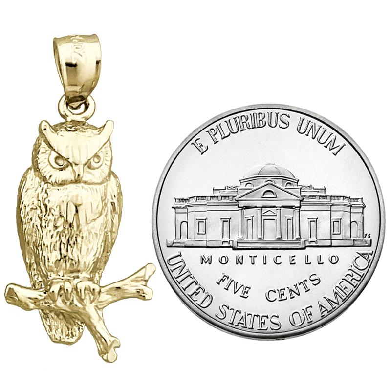 14K Gold Perched Owl Pendant