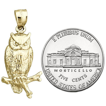 14K Gold Perched Owl Pendant