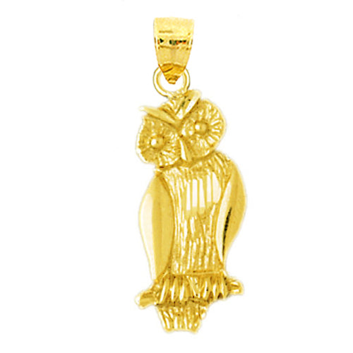 14K Gold 22MM Perched Owl Pendant