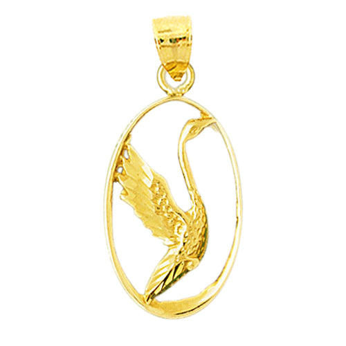 14K Gold Flying Duck In Oval Frame Pendant