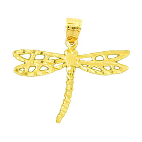 14K Gold 30MM Dragonfly Pendant