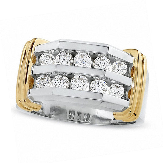 Previously Owned - Men's 1.0 CT. T.W. Natural Diamond Double Row Band in Solid 10K Two-Tone Gold