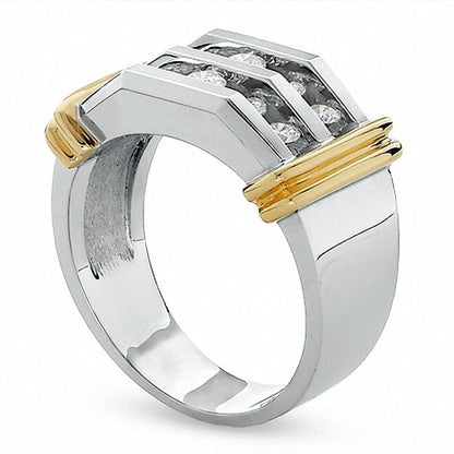 Previously Owned - Men's 1.0 CT. T.W. Natural Diamond Double Row Band in Solid 10K Two-Tone Gold