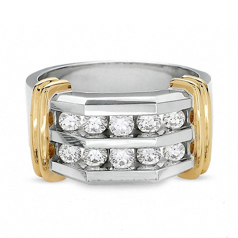 Previously Owned - Men's 1.0 CT. T.W. Natural Diamond Double Row Band in Solid 10K Two-Tone Gold
