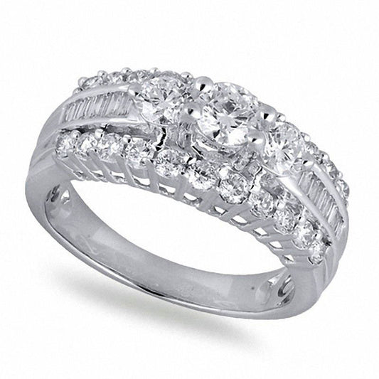 Previously Owned - 1.5 CT. T.W. Natural Diamond Three Stone Engagement Ring in Solid 14K White Gold