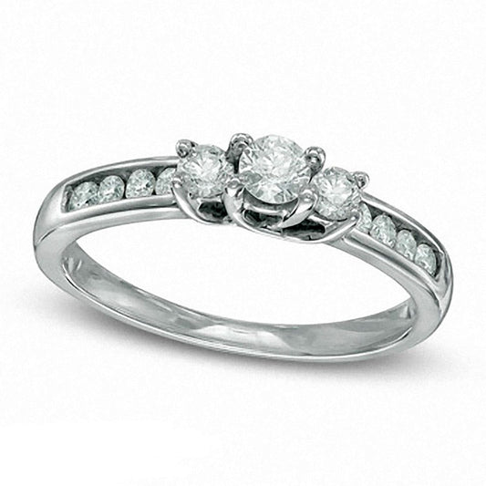 Previously Owned - 0.50 CT. T.W. Natural Diamond Three Stone Engagement Ring in Solid 10K White Gold