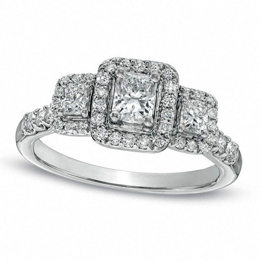Previously Owned - 1.0 CT. T.W. Radiant-Cut Natural Diamond Three Stone Ring in Solid 14K White Gold