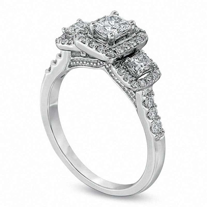 Previously Owned - 1.0 CT. T.W. Radiant-Cut Natural Diamond Three Stone Ring in Solid 14K White Gold