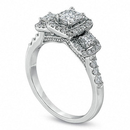 Previously Owned - 1.0 CT. T.W. Radiant-Cut Natural Diamond Three Stone Ring in Solid 14K White Gold