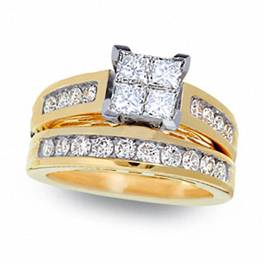 Previously Owned - 1.5 CT. T.W. Quad Princess-Cut Natural Diamond Bridal Engagement Ring Set in Solid 14K Gold