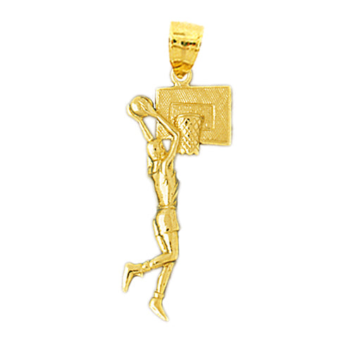 14K Gold Basketball Player Shooting Ball Pendant