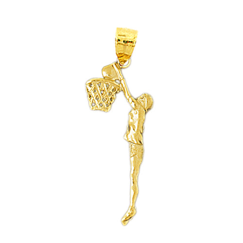 14K Gold Basketball Player Slam Dunk Pendant