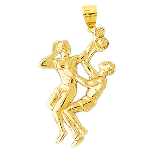14K Gold 35MM Two Basketball Players Pendant