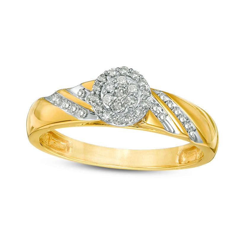 Previously Owned - 0.33 CT. T.W. Composite Natural Diamond Frame Slant Wedding Ensemble in Solid 10K Yellow Gold