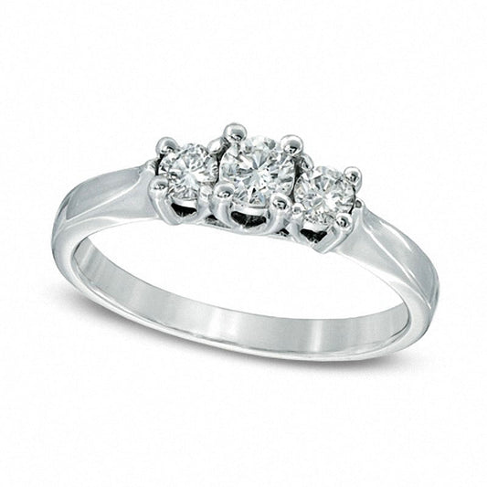 Previously Owned - 0.50 CT. T.W. Natural Diamond Three Stone Ring in Solid 14K White Gold (I/I2)
