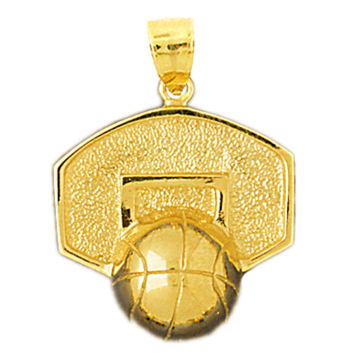 14K Gold Basketball and Backboard Pendant