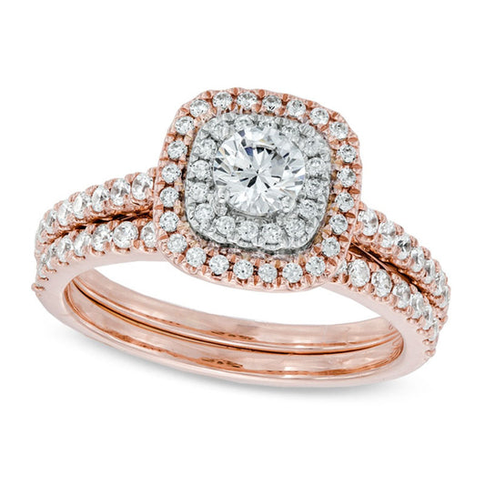 Previously Owned - 1.0 CT. T.W. Natural Diamond Double Frame Bridal Engagement Ring Set in Solid 14K Rose Gold