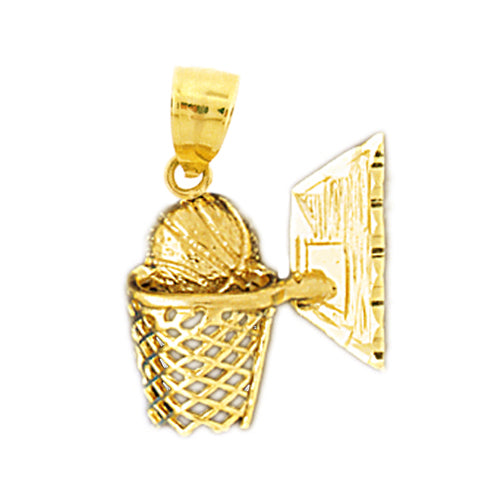 14K Gold Basketball In Backboard Net Pendant