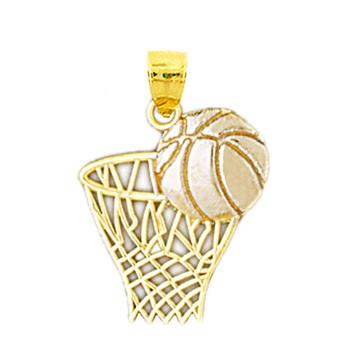 14K Gold Basketball and Net Pendant