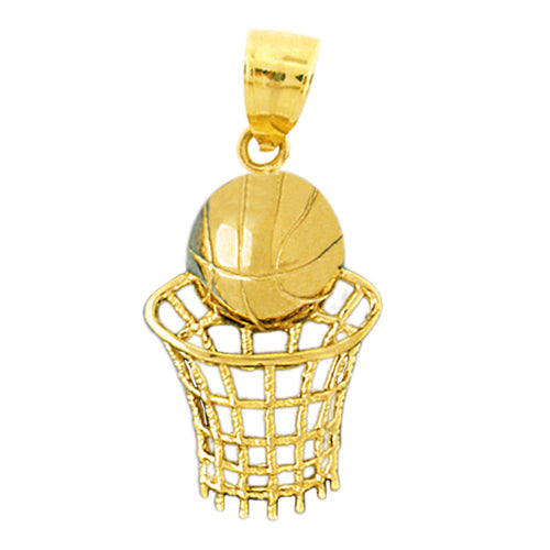 14K Gold Nothing But Net Basketball Pendant