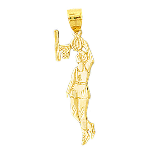 14K Gold Female Player Basketball Pendant
